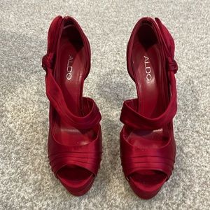 Aldo red satin heels with bow size 38